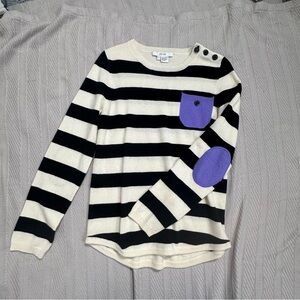 Per Se striped top, purple pocket/elbow patches, 100% cashmere, small, fall